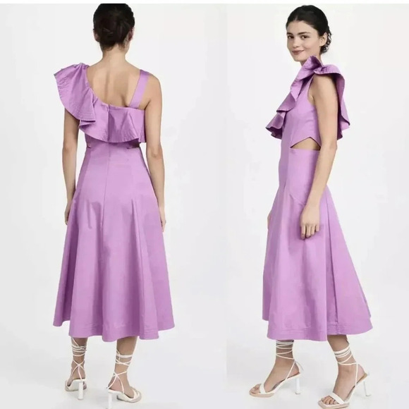 Veronica Beard Beilla One Shoulder Ruffle Cutout Maxi Dress in Vivid Orchid Sz 2 - Picture 8 of 17